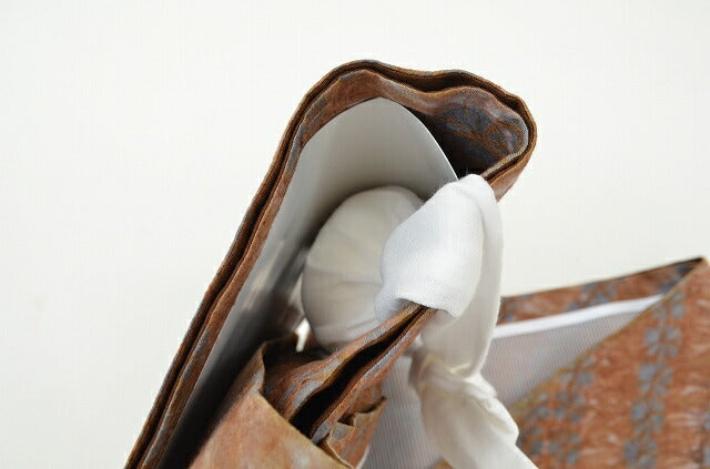 Vintage Japanese Kimono Accessories | Pre-tied Fukuro Obi | Silk | Brown | Cloud Shibori | Nijuu-taiko | Yamato | Sustainable | kkb1434b