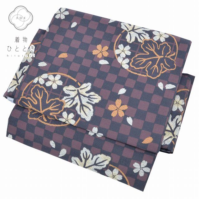 リサイクル 袋帯 作り帯 正絹 仕立て上がり 二重太鼓 簡単着付け やまと 刺繍 ワンタッチ帯 付帯 グレー 紫色系 丸に葉文様 特品★★★★ 着物 中古 帯 リサイクル 振袖 浴衣 袴 和服 古着 【中古】