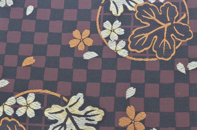 Vintage Japanese Kimono Accessories | Pre-tied Fukuro Obi | Silk | Gray Purple | Maru-ni-ha Pattern | Nijuu-taiko | Sustainable | kkb1801b