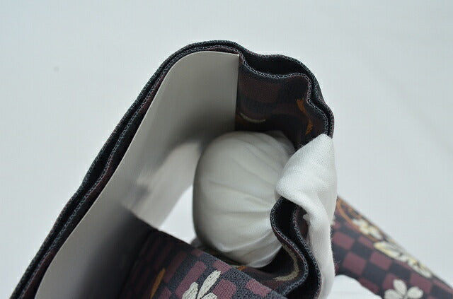 Vintage Japanese Kimono Accessories | Pre-tied Fukuro Obi | Silk | Gray Purple | Maru-ni-ha Pattern | Nijuu-taiko | Sustainable | kkb1801b