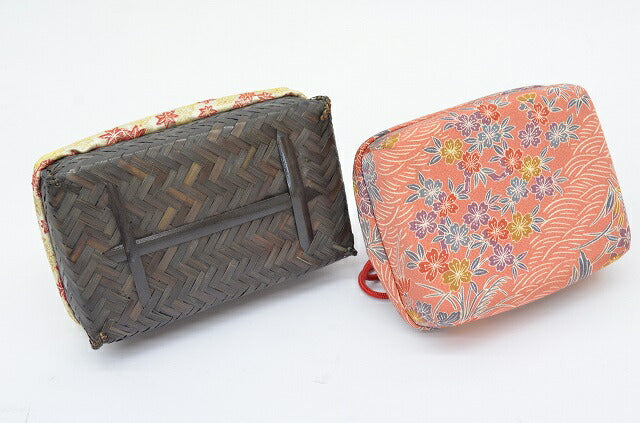 Vintage Japanese Kimono Accessories | Yukata Bag & Kinchaku Set | Bamboo Handle | 2-piece | Sustainable | kkb1882b