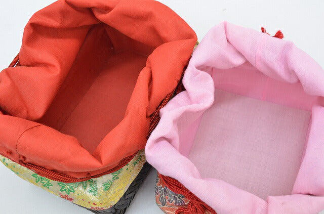 Vintage Japanese Kimono Accessories | Yukata Bag & Kinchaku Set | Bamboo Handle | 2-piece | Sustainable | kkb1882b