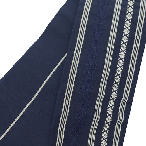 Vintage Japanese Kimono Accessories | Men's Kaku-obi | Silk | Navy | Kenjo Pattern | Hakata Weave | Certified | Sustainable | kkb2959b