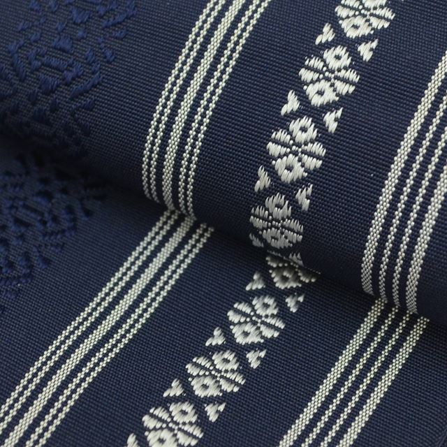 Vintage Japanese Kimono Accessories | Men's Kaku-obi | Silk | Navy | Kenjo Pattern | Hakata Weave | Certified | Sustainable | kkb2959b