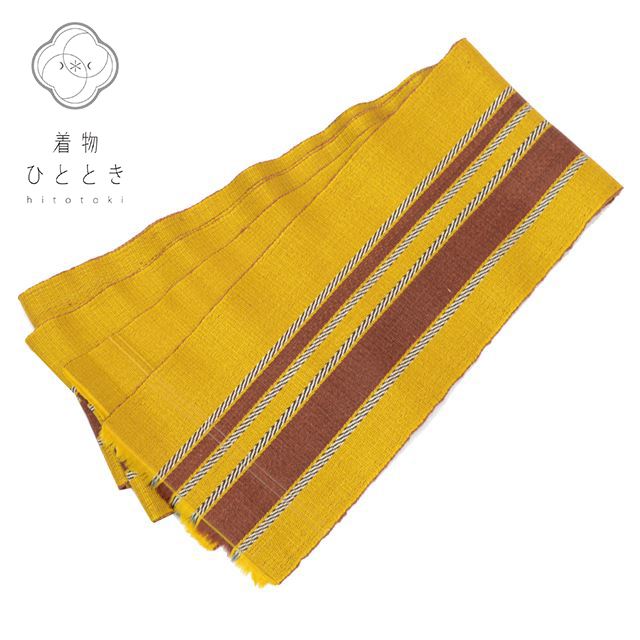 【中古】 半幅帯 正絹 リサイクル半幅帯 仕立て上がり 茶色系 縞文様 黄八丈 半巾帯 kkb3062b [ 和服 カジュアル着物 アウトレット レトロ アンティーク プチプラ お洒落 普段着 お稽古 アウトレット きもの kimono ]