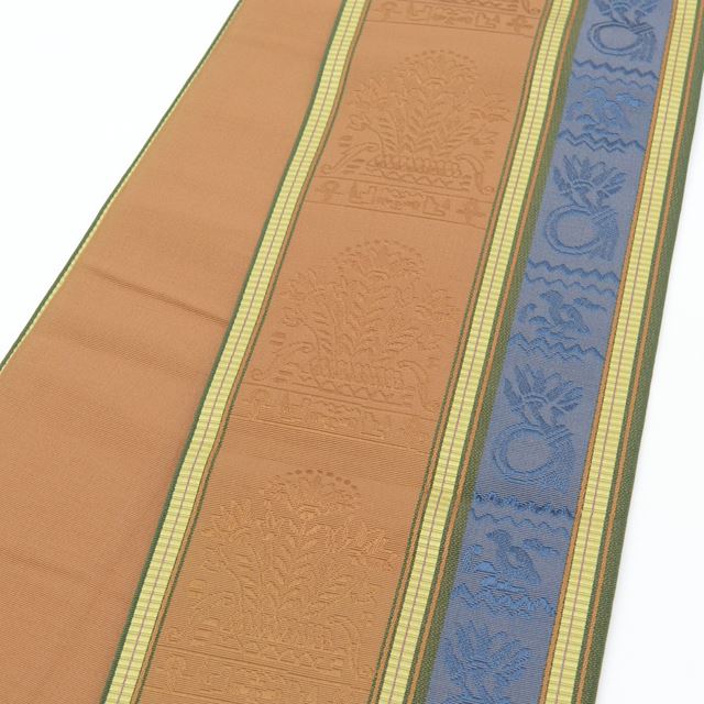 Vintage Japanese Kimono Accessories | Hanhaba Obi | Silk | Brown | Floral | Hakata Weave | Certified | Sustainable | kkb3072b