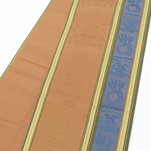 Vintage Japanese Kimono Accessories | Hanhaba Obi | Silk | Brown | Floral | Hakata Weave | Certified | Sustainable | kkb3072b