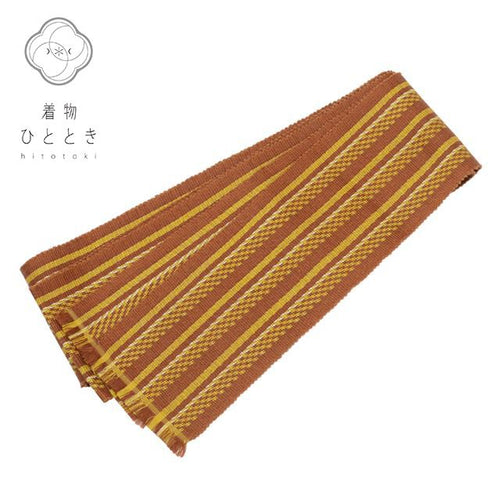 【中古】 角帯 正絹 袴下帯 男性用 リサイクル角帯 美品 仕立て上がり 茶色系 縞文様 黄八丈 kkb3087b [ 和服 カジュアル着物 アウトレット レトロ アンティーク プチプラ お洒落 普段着 お稽古 アウトレット きもの kimono ]