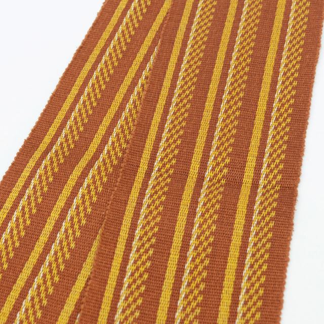 Vintage Japanese Kimono Accessories | Men's Kaku-obi | Silk | Brown | Stripe | Kihachijo Weave | Excellent | Sustainable | kkb3087b