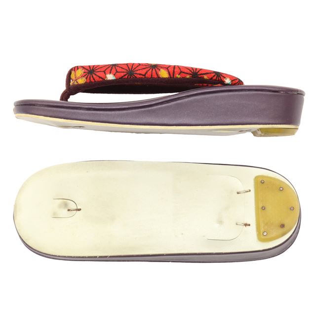 Vintage Japanese Kimono Accessories | Zori Sandals | Red | Hemp Leaf | Synthetic Leather | 1-layer Sole | Casual | Sustainable | kkb3176b