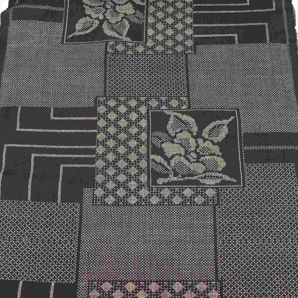 Vintage Japanese Kimono Accessories | Kimono Bolt | Black Silk | Shikishi Floral | Oshima Tsumugi | Ichimotozuke | Sustainable | kkb3333b