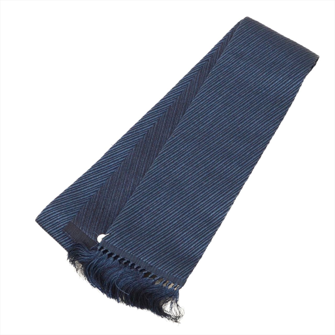 Vintage Japanese Kimono Accessories | Men's Kaku-obi | Silk | Navy | Stripe | Hakata Weave | Certified | Unused | Sustainable | kkb3462b