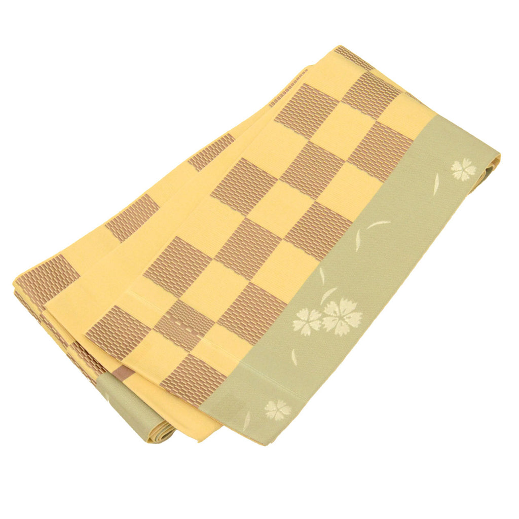 Vintage Japanese Kimono Accessories | Hanhaba Obi | Silk | Yellow | Ichimatsu Checkerboard | Hakata Weave | Sustainable | kkb3789b