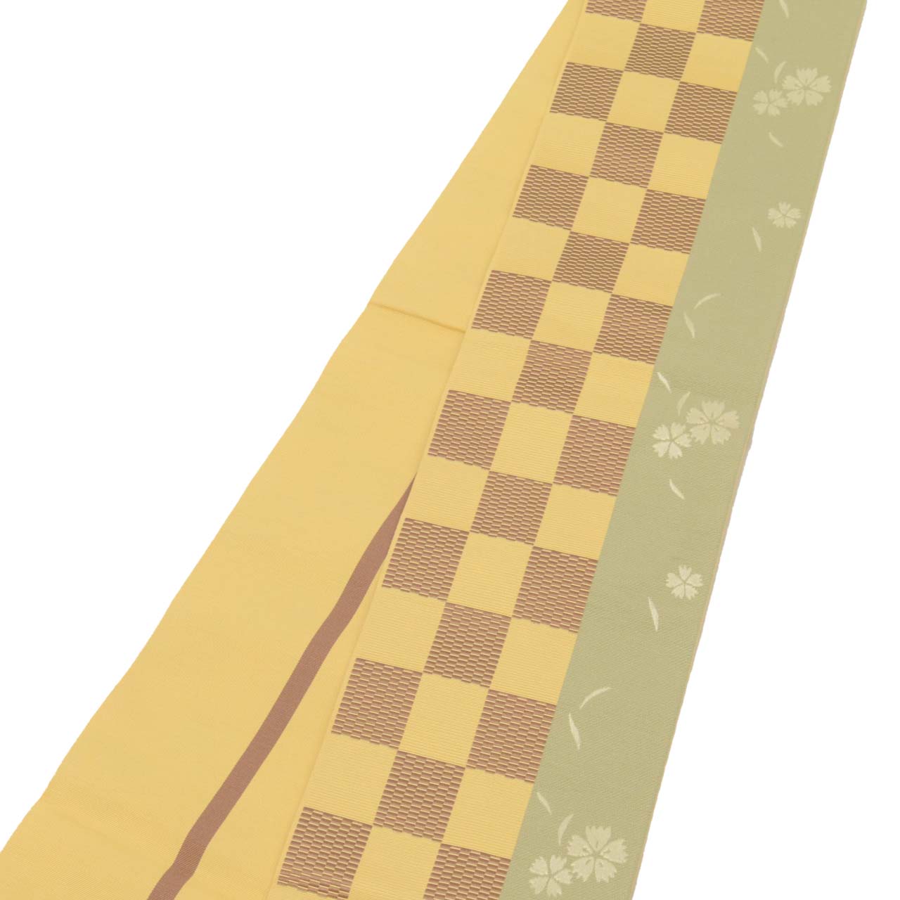 Vintage Japanese Kimono Accessories | Hanhaba Obi | Silk | Yellow | Ichimatsu Checkerboard | Hakata Weave | Sustainable | kkb3789b