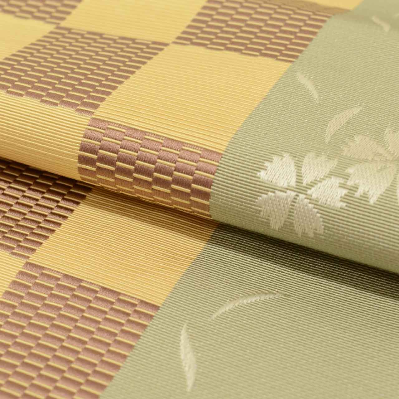Vintage Japanese Kimono Accessories | Hanhaba Obi | Silk | Yellow | Ichimatsu Checkerboard | Hakata Weave | Sustainable | kkb3789b