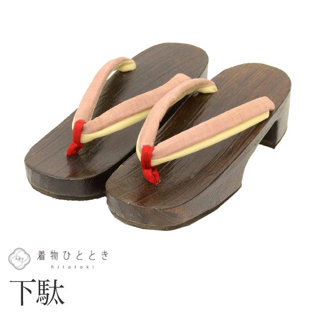 【中古】 リサイクル 下駄 24.0cm げた 木製 ピンク色系 ゆかた カジュアル レディース 鈴入り kkb3855b