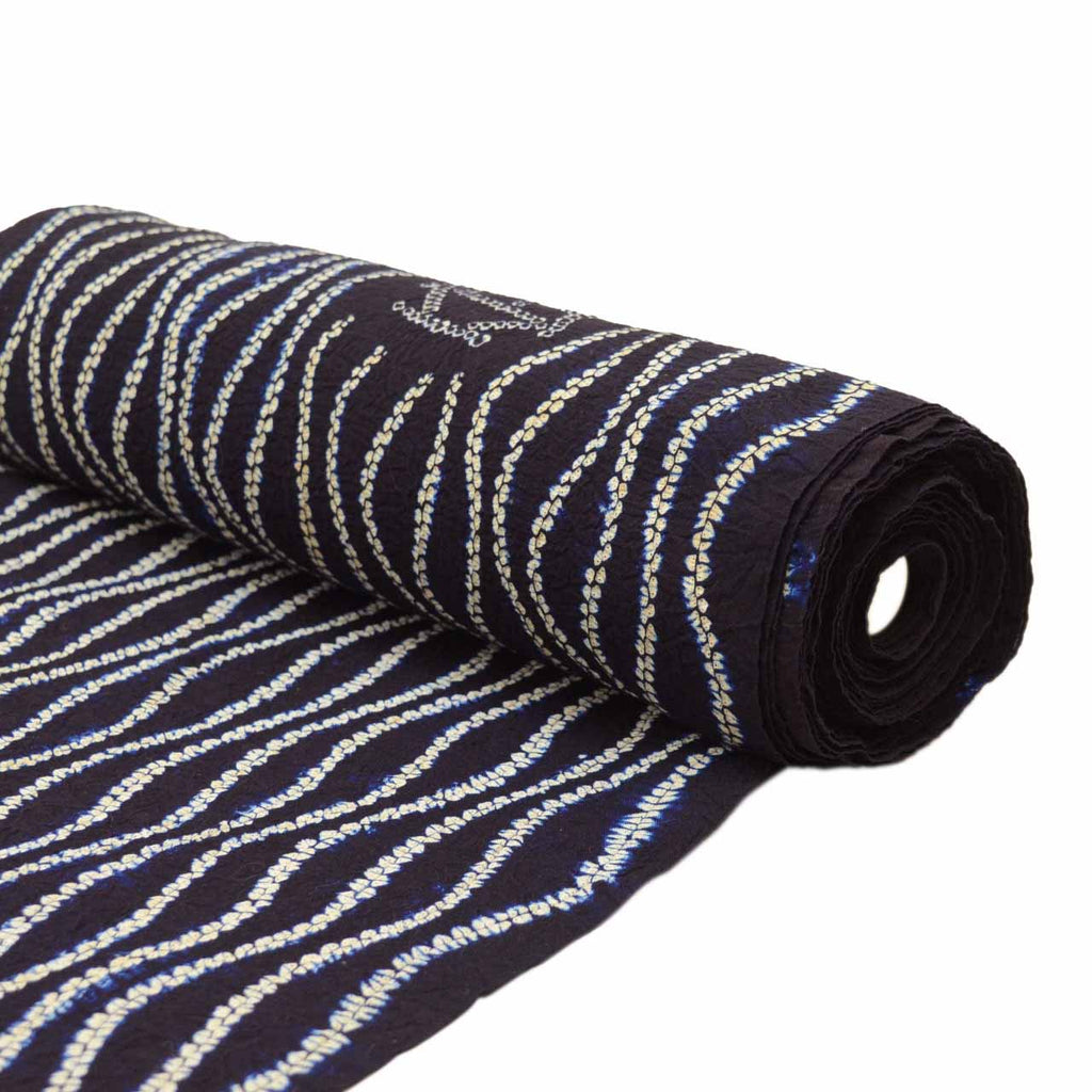 Vintage Japanese Kimono Accessories | Yukata Bolt | Navy Cotton | Yokogure Stripe | Arimatsu-Narumi Shibori | Sustainable | kkb3864b