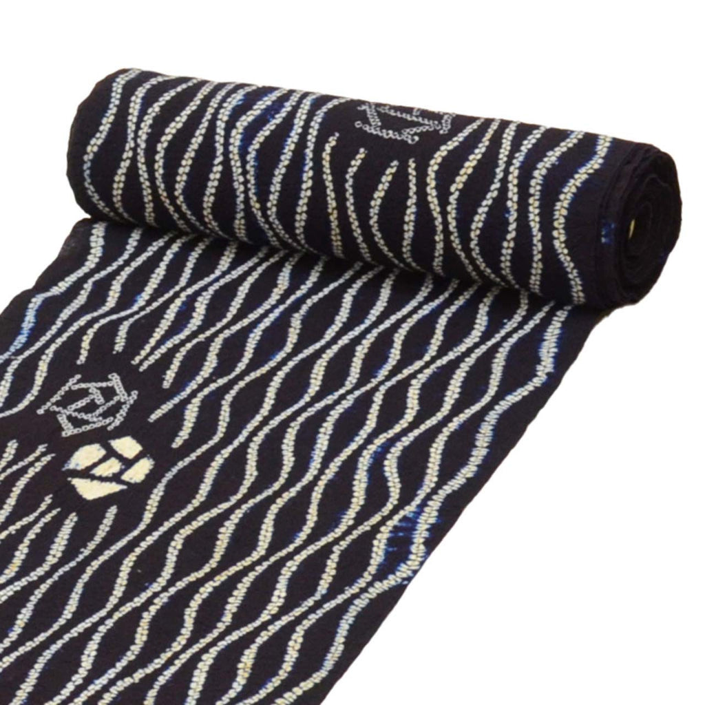 Vintage Japanese Kimono Accessories | Yukata Bolt | Navy Cotton | Yokogure Stripe | Arimatsu-Narumi Shibori | Sustainable | kkb3864b