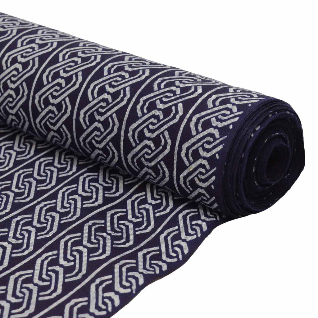 Vintage Japanese Kimono Accessories | Yukata Bolt | Navy Cotton | Chain Pattern | Coma-ji | Injection-dyed | Men's | Sustainable | kkb3866b