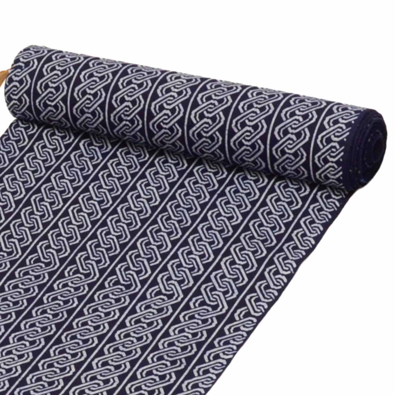 Vintage Japanese Kimono Accessories | Yukata Bolt | Navy Cotton | Chain Pattern | Coma-ji | Injection-dyed | Men's | Sustainable | kkb3866b