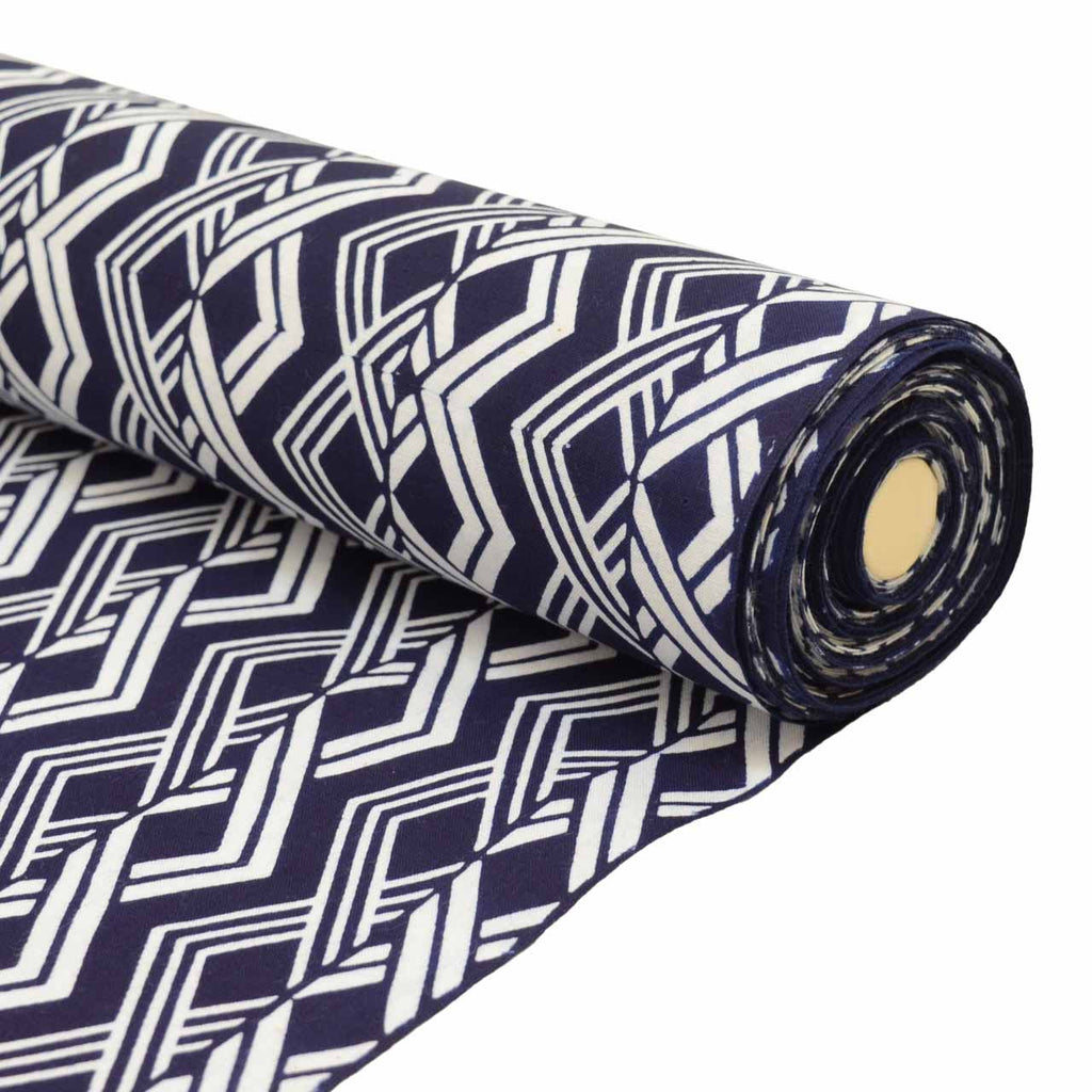 Vintage Japanese Kimono Accessories | Yukata Bolt | Navy Cotton | Geometric Allover | Coma-ji | Injection-dyed | Sustainable | kkb3868b