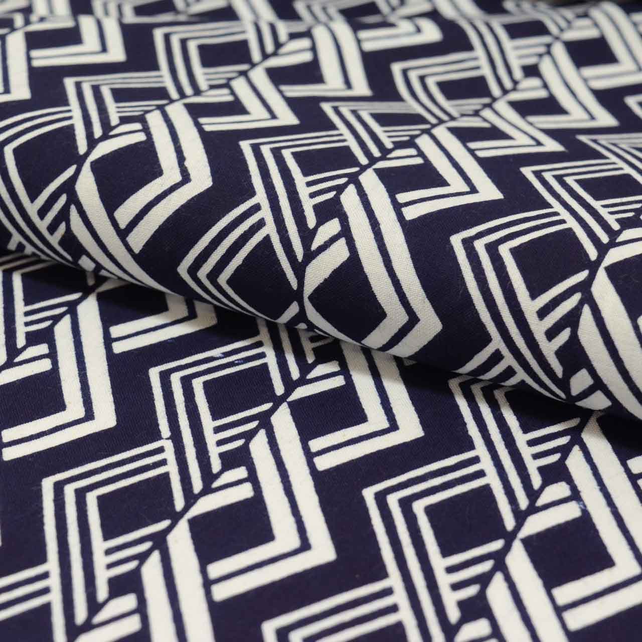Vintage Japanese Kimono Accessories | Yukata Bolt | Navy Cotton | Geometric Allover | Coma-ji | Injection-dyed | Sustainable | kkb3868b