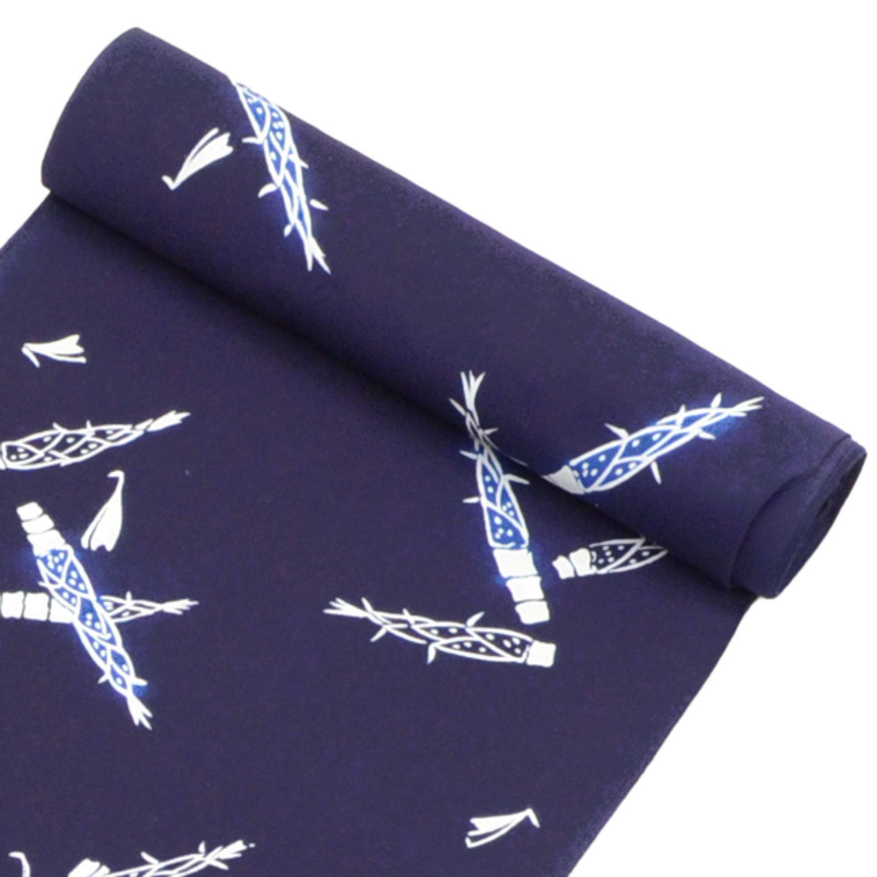 Vintage Japanese Kimono Accessories | Yukata Bolt | Navy Cotton | Bamboo Shoot Pattern | Coma-ji | Injection-dyed | Sustainable | kkb3900b