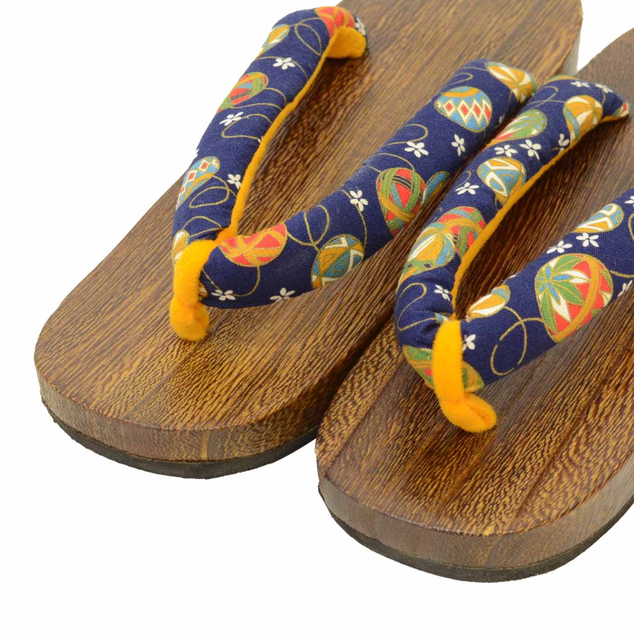 Vintage Japanese Kimono Accessories | Geta | Navy | Temari Ball | Ladies 24.5cm | Sustainable | kkb3922b