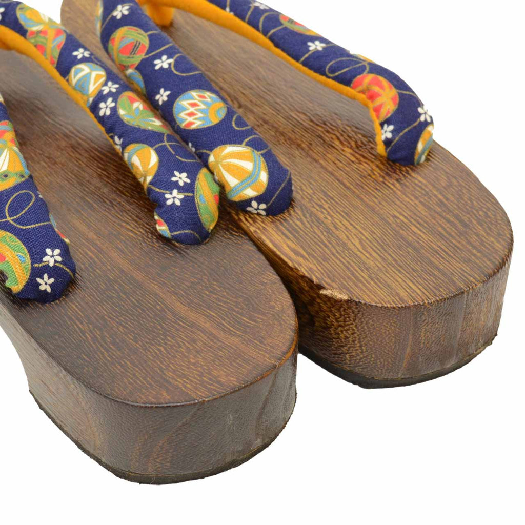 Vintage Japanese Kimono Accessories | Geta | Navy | Temari Ball | Ladies 24.5cm | Sustainable | kkb3922b