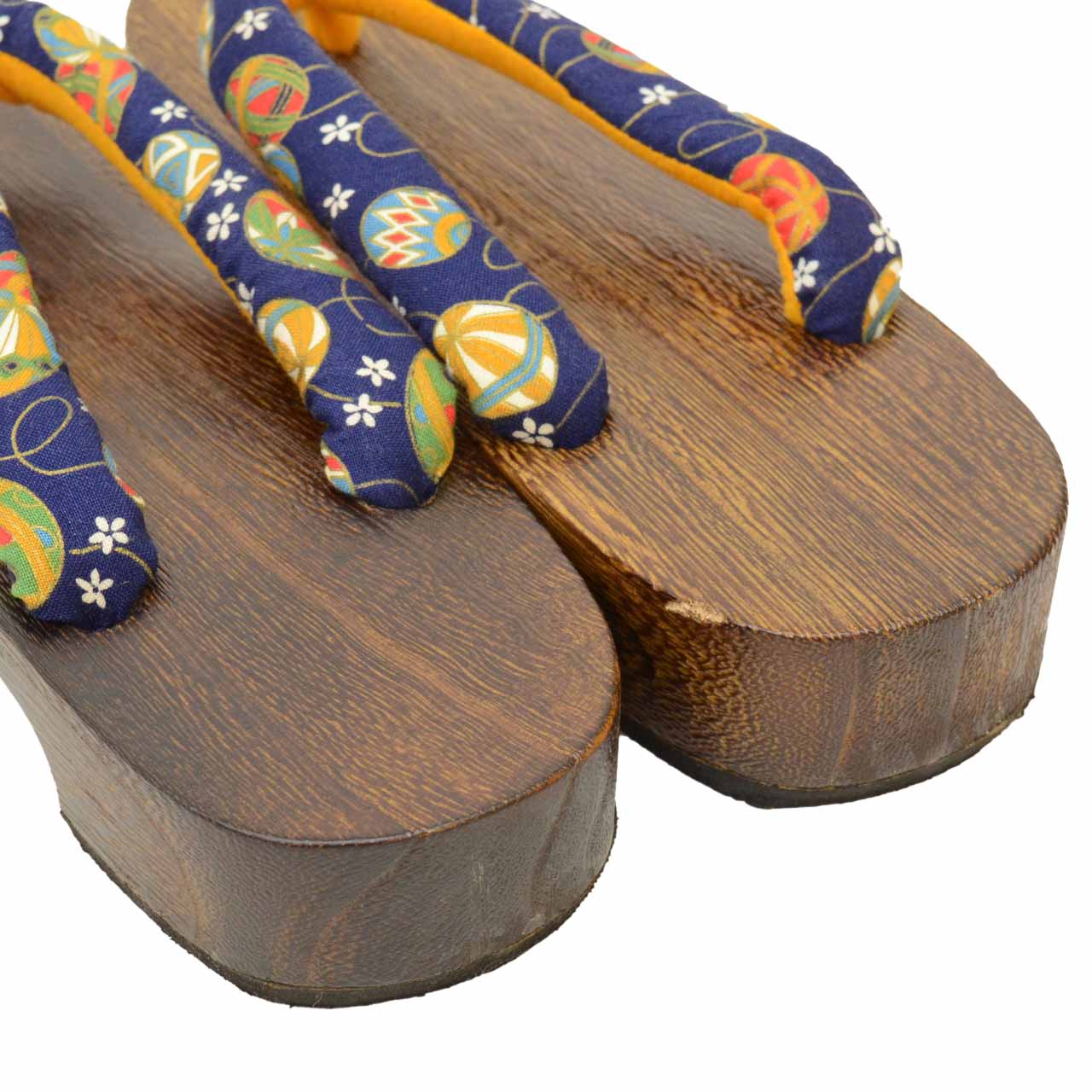Vintage Japanese Kimono Accessories | Geta | Navy | Temari Ball | Ladies 24.5cm | Sustainable | kkb3922b