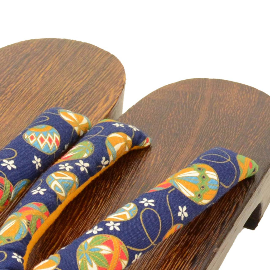 Vintage Japanese Kimono Accessories | Geta | Navy | Temari Ball | Ladies 24.5cm | Sustainable | kkb3922b