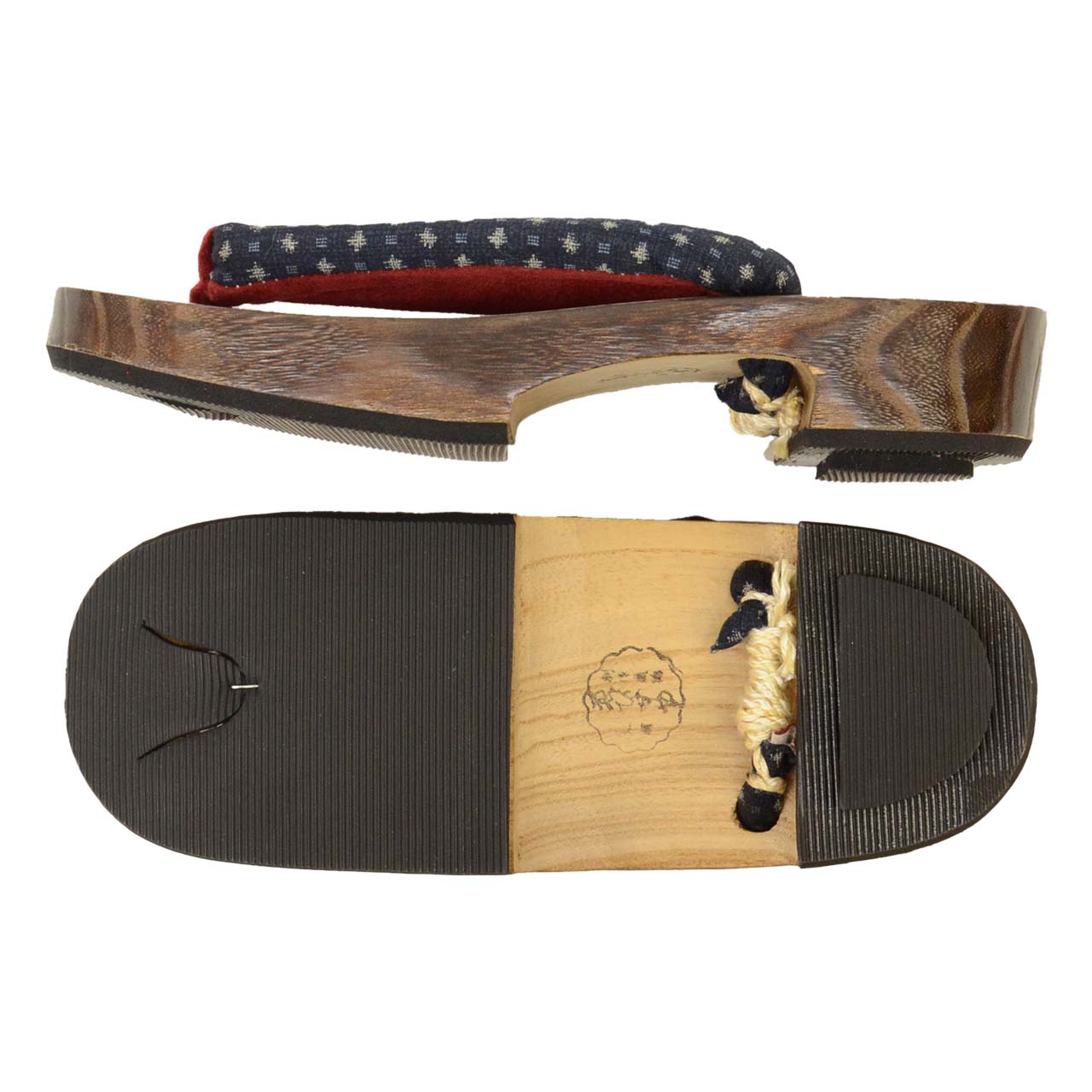 Vintage Japanese Kimono Accessories | Geta | Navy | Kasuri Pattern | Unused | Ladies 23.5cm | Sustainable | kkb3923b