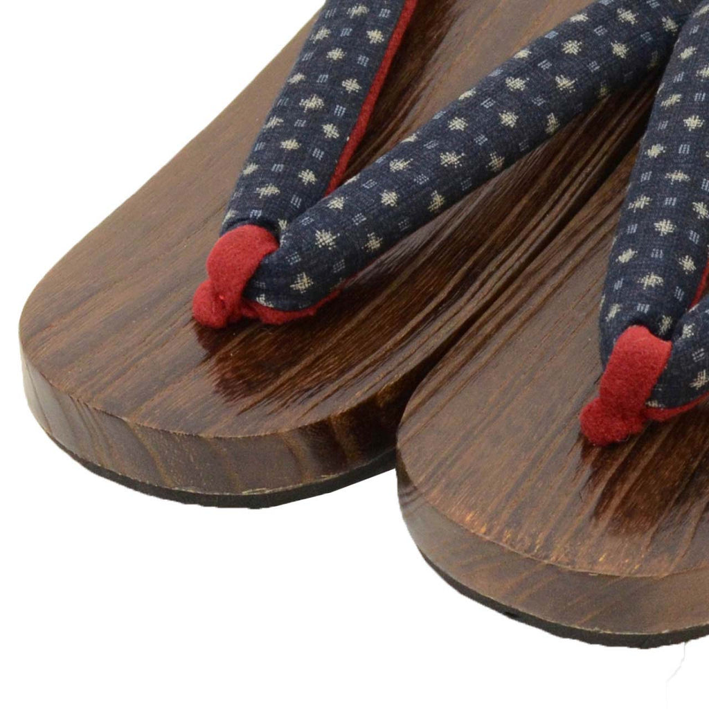 Vintage Japanese Kimono Accessories | Geta | Navy | Kasuri Pattern | Unused | Ladies 23.5cm | Sustainable | kkb3923b