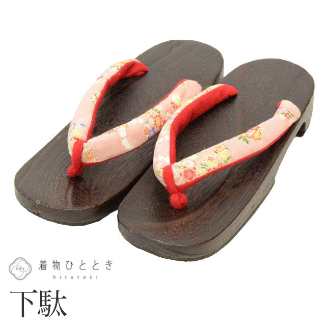 【中古】 下駄 24.0cm リサイクル下駄 桐 花文様 ピンク色系 浴衣 カジュアル 着物 レディース kkb3938b