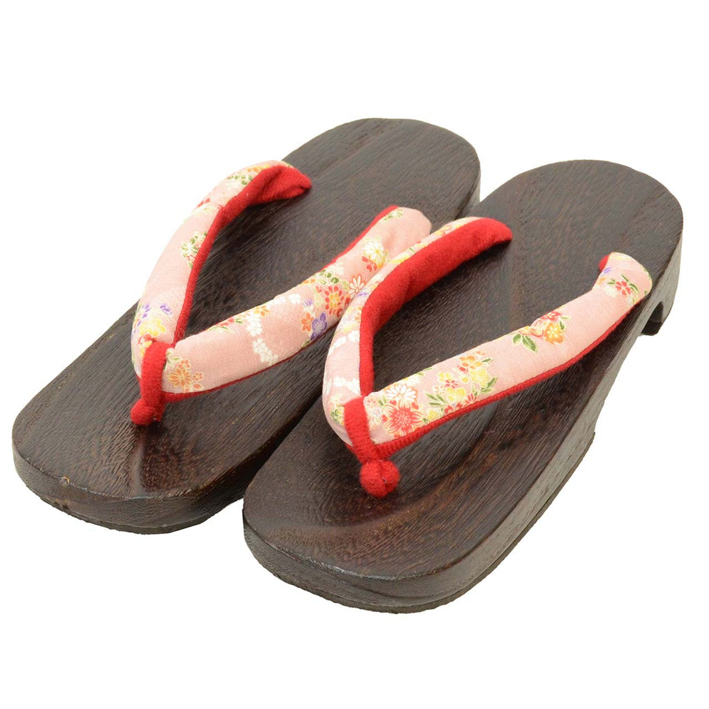 Vintage Japanese Kimono Accessories | Geta | Pink | Floral | Paulownia Wood | Ladies 24.0cm | Sustainable | kkb3938b