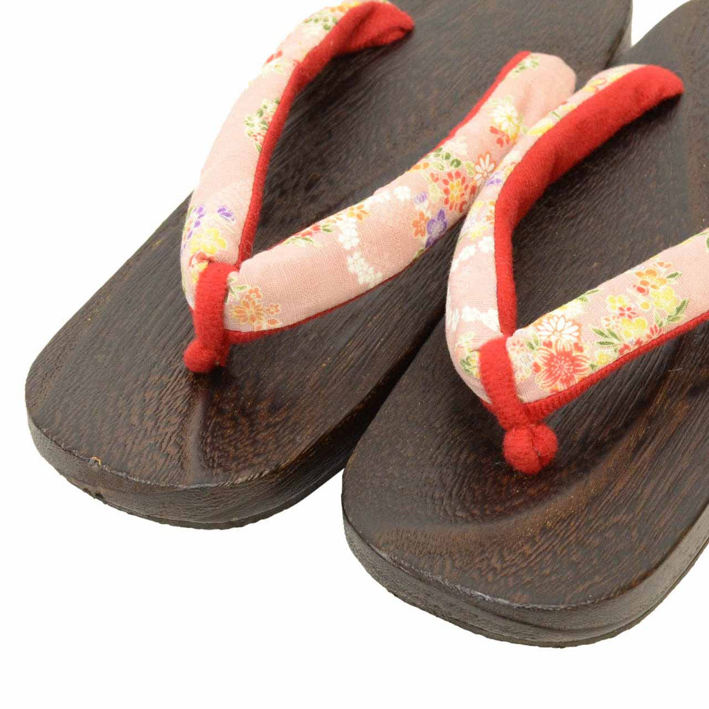Vintage Japanese Kimono Accessories | Geta | Pink | Floral | Paulownia Wood | Ladies 24.0cm | Sustainable | kkb3938b