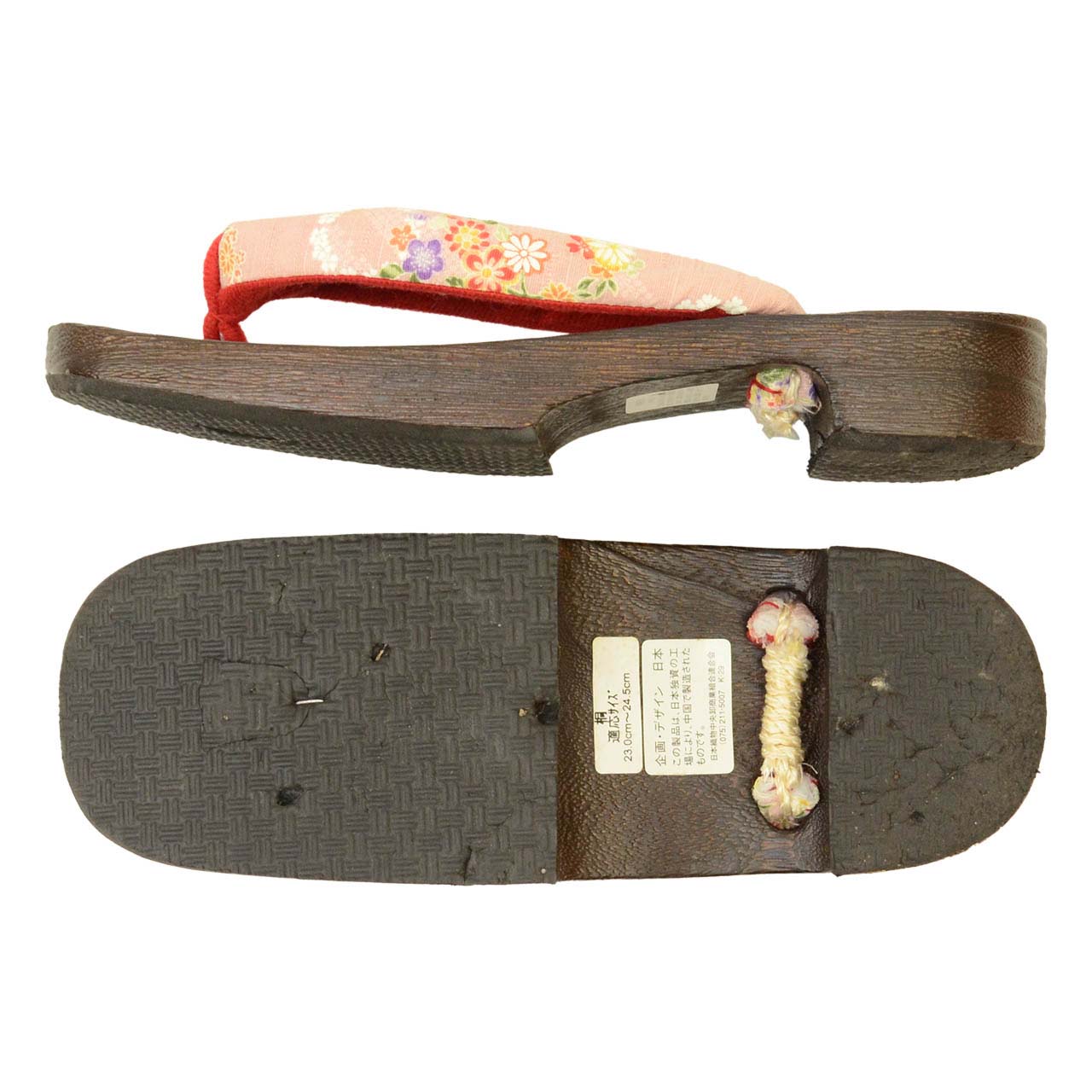 Vintage Japanese Kimono Accessories | Geta | Pink | Floral | Paulownia Wood | Ladies 24.0cm | Sustainable | kkb3938b
