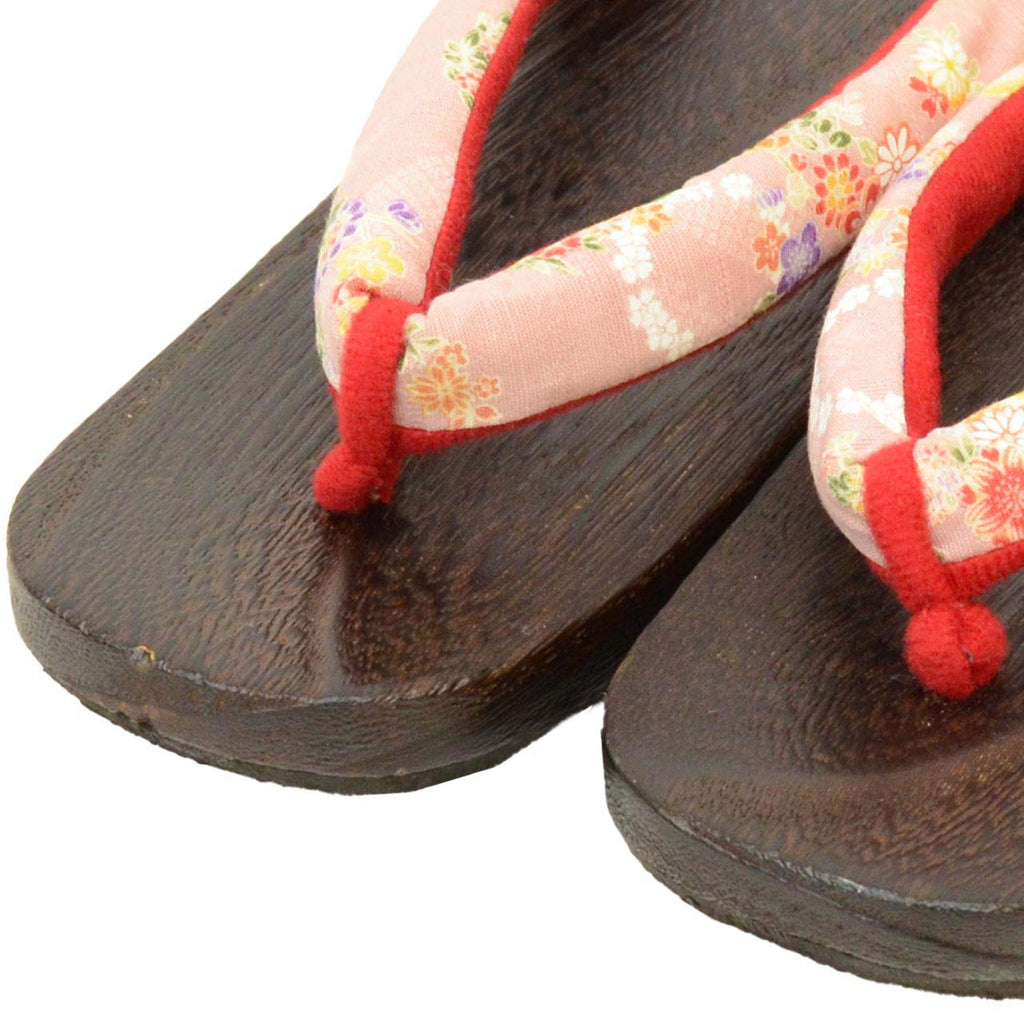 Vintage Japanese Kimono Accessories | Geta | Pink | Floral | Paulownia Wood | Ladies 24.0cm | Sustainable | kkb3938b