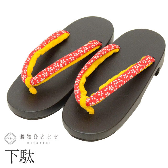 【中古】 子供 単品 下駄 女の子 21.0cm リサイクル下駄 木製 未使用品 桜文様 赤色系 浴衣 カジュアル 着物 和装小物 着付け小物 キッズ kkb3939b