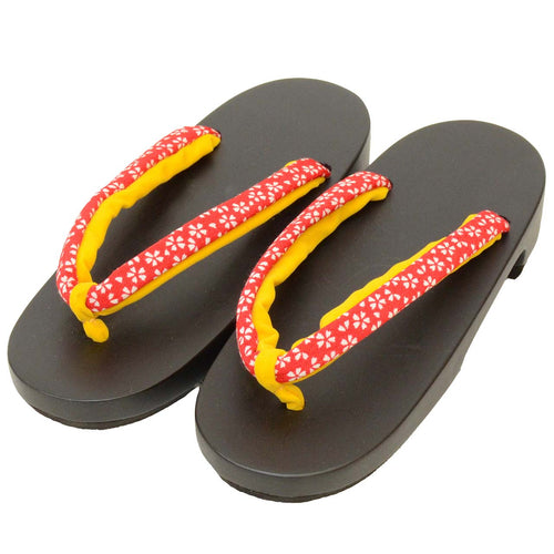 Vintage Japanese Kimono Accessories | Girls Children's Geta | Red | Sakura Pattern | 21.0cm | Unused | Sustainable | kkb3939b