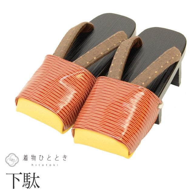 【中古】 下駄 23.0cm リサイクル下駄 木製 未使用品 絣文様 茶色系 浴衣 カジュアル 着物 レディース kkb3943b