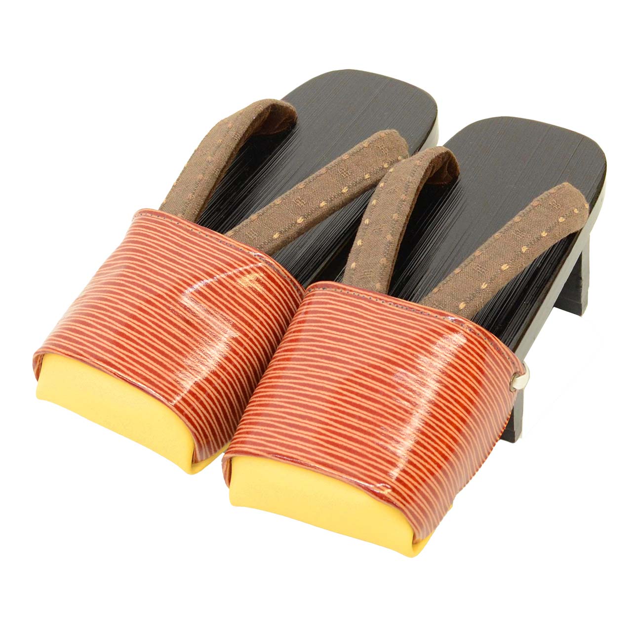 Vintage Japanese Kimono Accessories | Geta | Brown | Kasuri Pattern | Ladies 23.0cm | Unused | Sustainable | kkb3943b