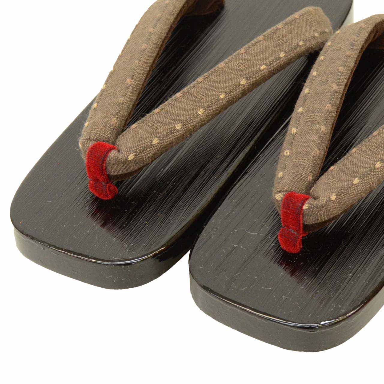 Vintage Japanese Kimono Accessories | Geta | Brown | Kasuri Pattern | Ladies 23.0cm | Unused | Sustainable | kkb3943b
