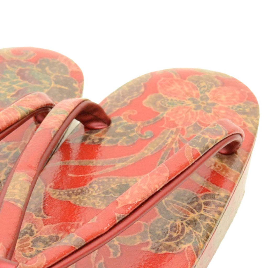 Vintage Japanese Kimono Accessories | Zori Sandals | Red | Floral Arabesque | Synthetic Leather | 1-layer Sole | Sustainable | kkb3995b