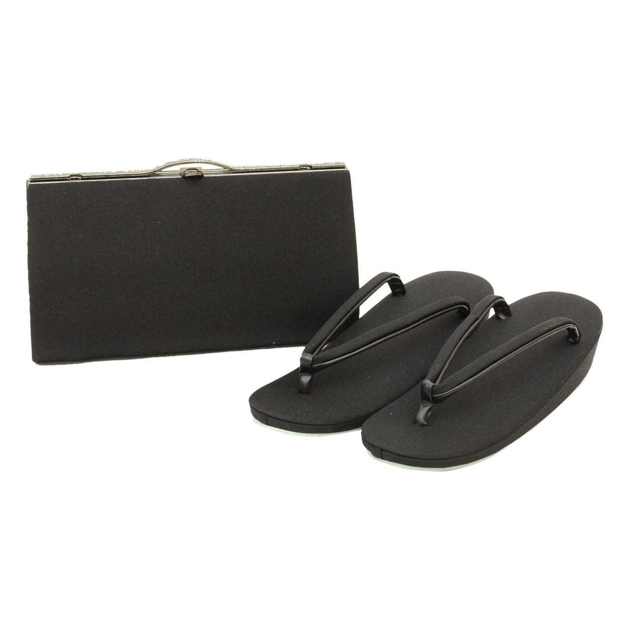 Vintage Japanese Kimono Accessories | Zori & Bag Set | Black | Mourning | 1-layer Sole | Unused | Clutch | 23.5cm | Sustainable | kkb4002b