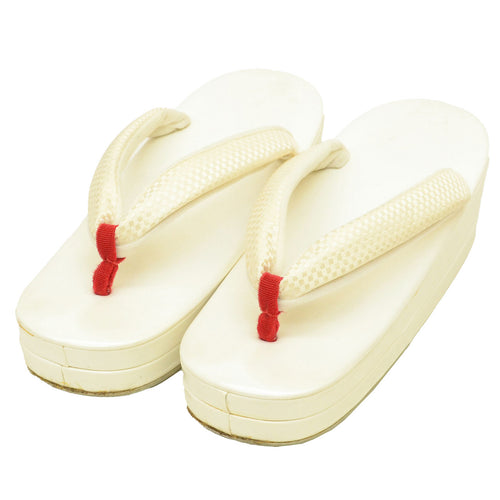 Vintage Japanese Kimono Accessories | Zori Sandals | White | Ichimatsu Checkerboard | Synthetic Leather | Sustainable | kkb4190b