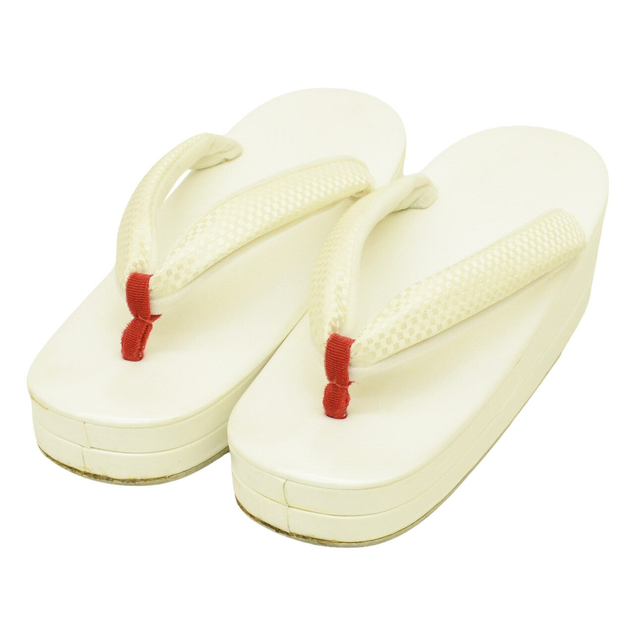 Vintage Japanese Kimono Accessories | Zori Sandals | White | Ichimatsu Checkerboard | Synthetic Leather | Sustainable | kkb4190b