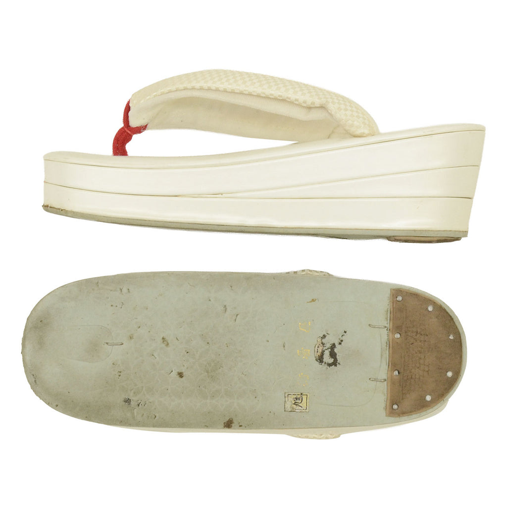 Vintage Japanese Kimono Accessories | Zori Sandals | White | Ichimatsu Checkerboard | Synthetic Leather | Sustainable | kkb4190b