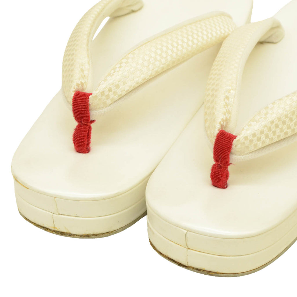 Vintage Japanese Kimono Accessories | Zori Sandals | White | Ichimatsu Checkerboard | Synthetic Leather | Sustainable | kkb4190b