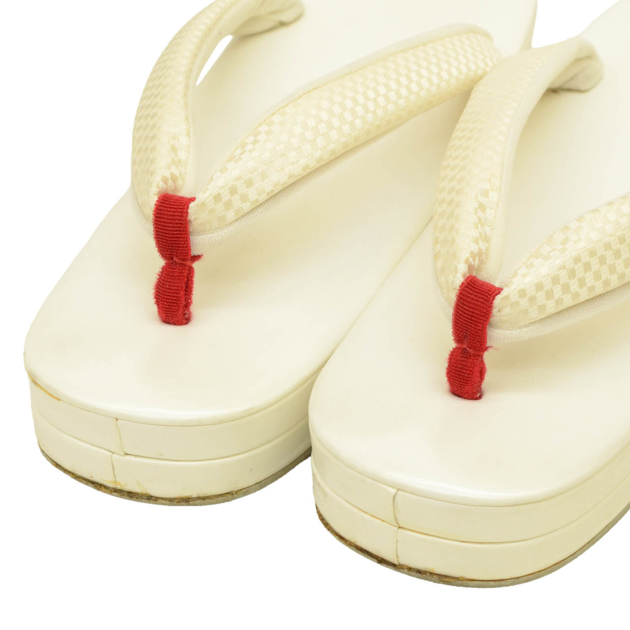 Vintage Japanese Kimono Accessories | Zori Sandals | White | Ichimatsu Checkerboard | Synthetic Leather | Sustainable | kkb4190b